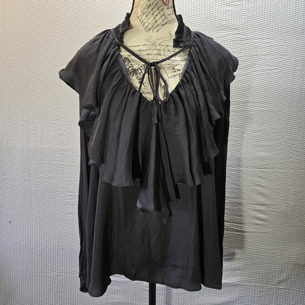 DO+BE Black Ruffled Neck Blouse Size M Dark Fairy Dark Romantic
